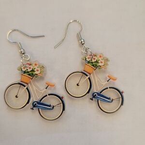 Bicycle Earrings with Floral Basket